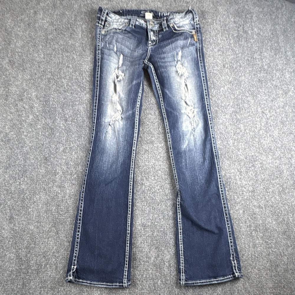 Silver Jeans Frances 18" Bootcut W27 L33 Thick Stitch Embellished Pocket Y2K
